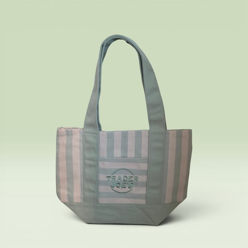 Trader Joe’s Striped Green  Canvas Mini Tote Bag – NWT – 13" × 10.5" × 6"